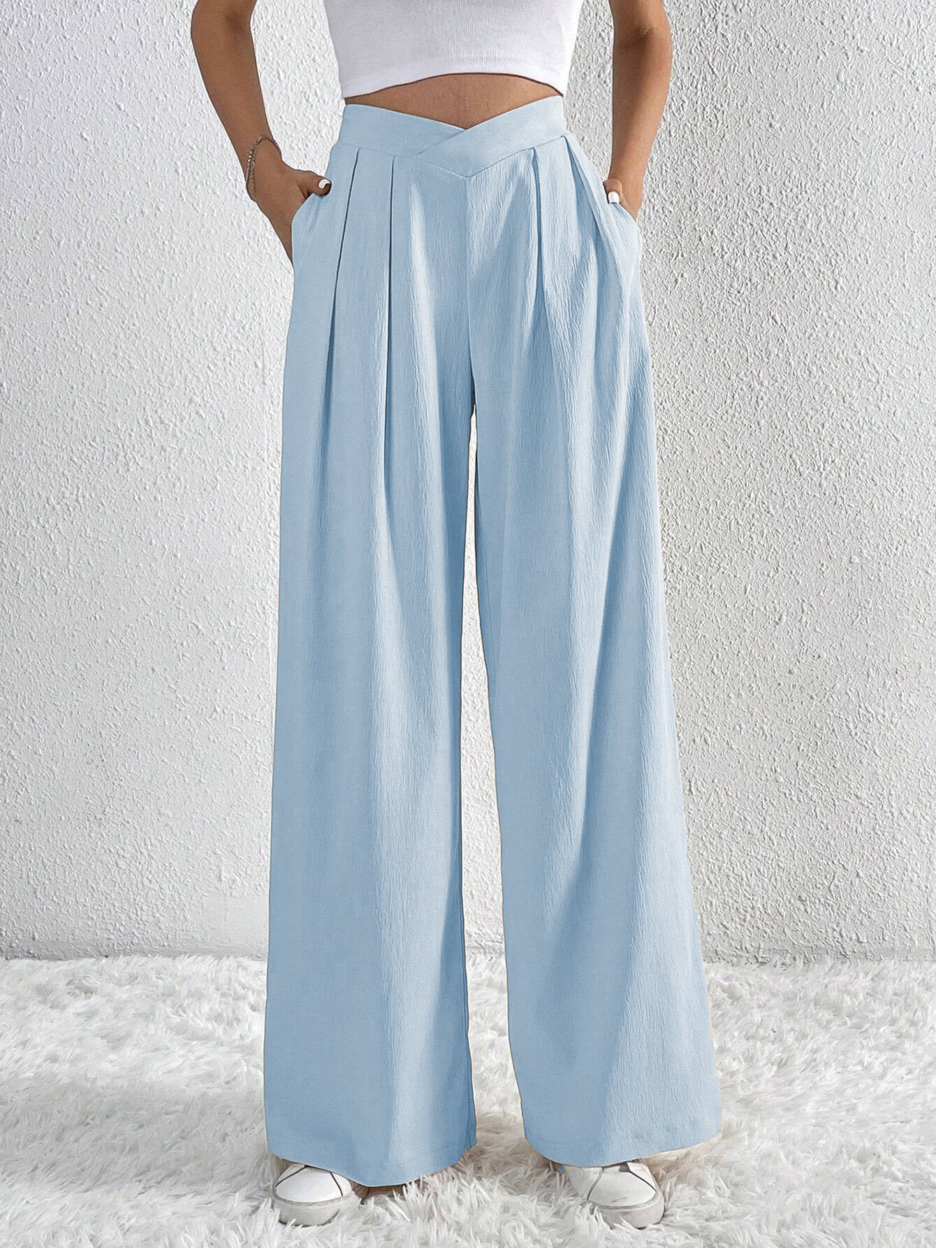 Summer New Solid Color Pleated Casual Wide-leg Pants Loose Casual Women's Commuting Versatile Style Comfortable TrousersS