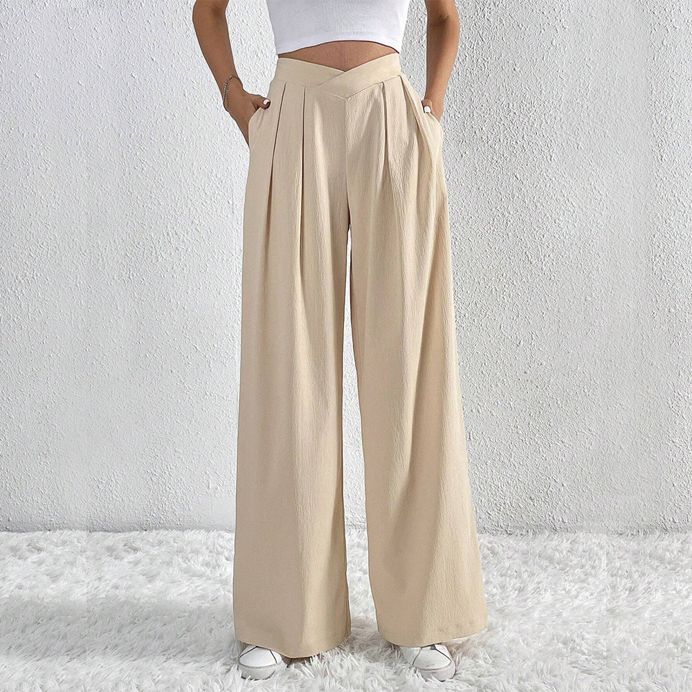 Summer New Solid Color Pleated Casual Wide-leg Pants Loose Casual Women's Commuting Versatile Style Comfortable TrousersS