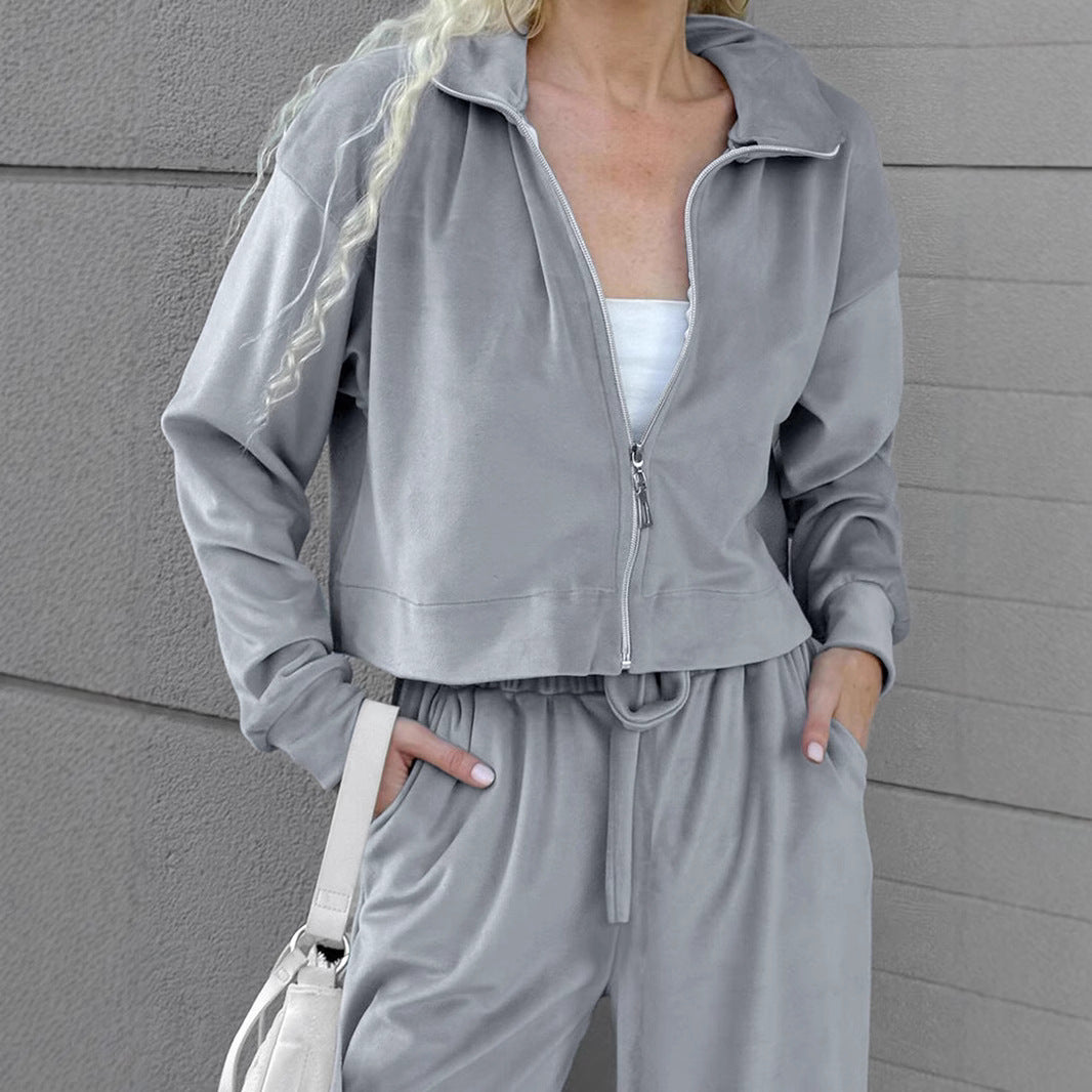 Velvet Gray Sweater Trousers Suit