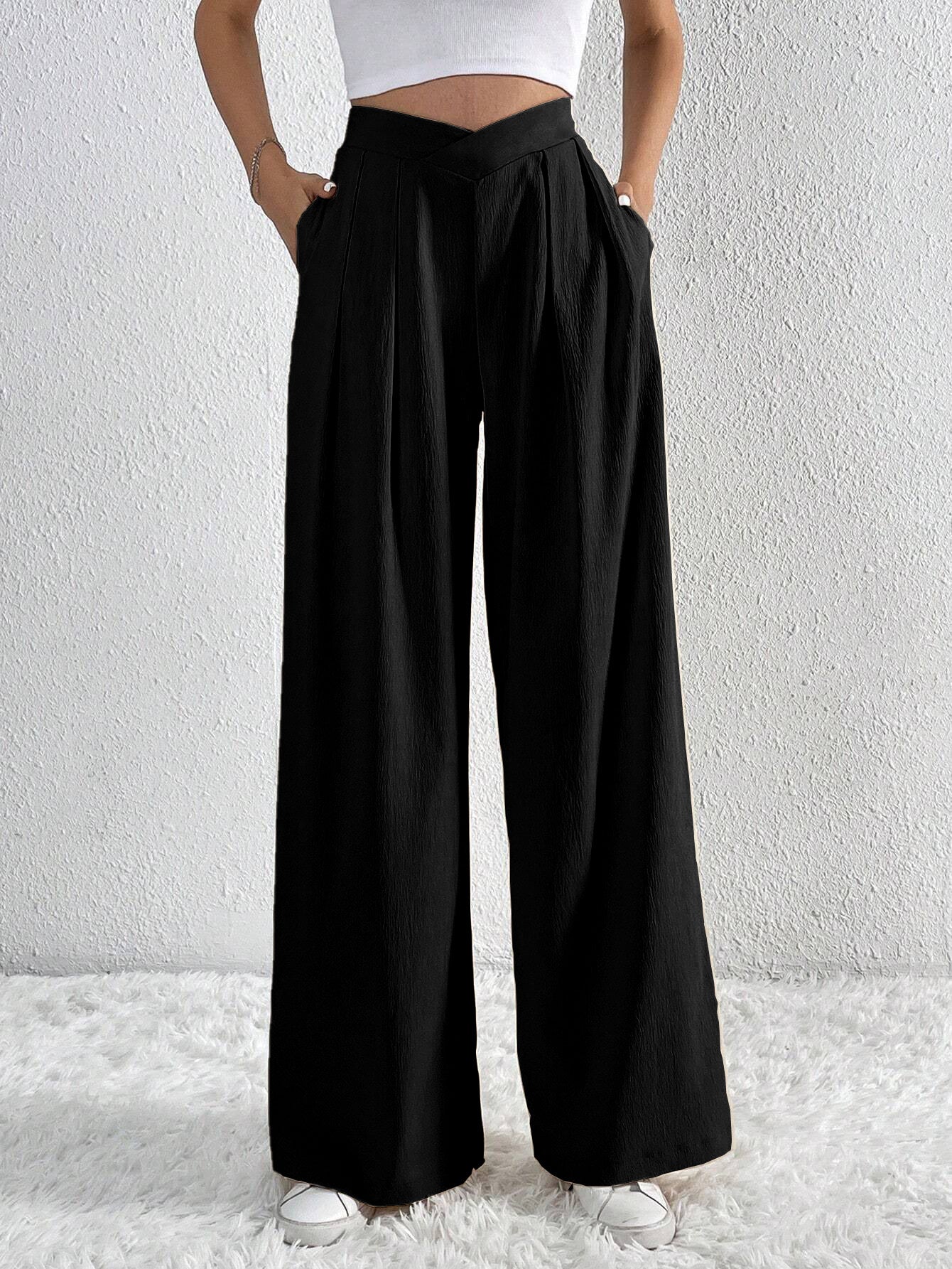Summer New Solid Color Pleated Casual Wide-leg Pants Loose Casual Women's Commuting Versatile Style Comfortable TrousersS