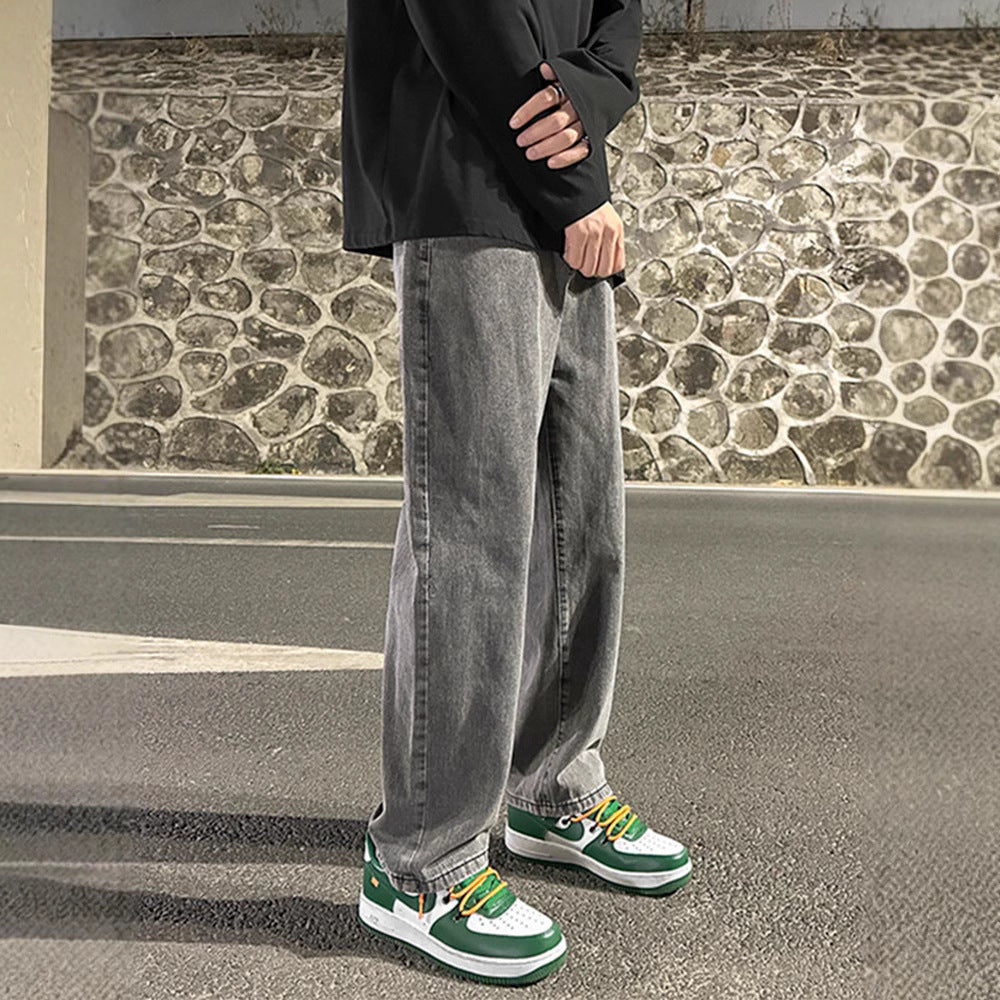 Smoke Gray Men's Loose Wide-leg Straight Jeans