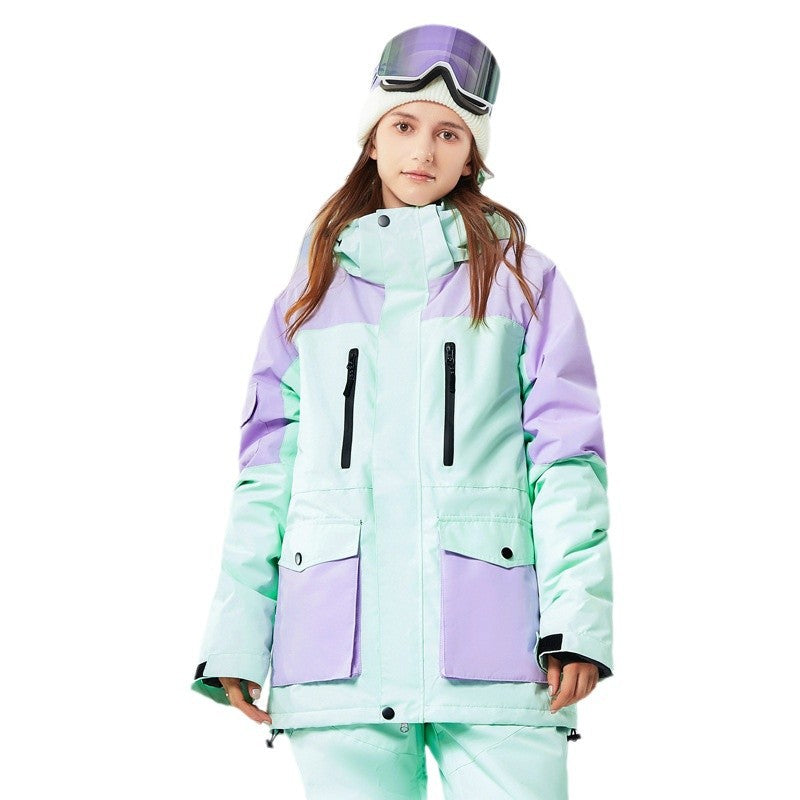 New Women's Color-blocked Ski Jacket For Single And Double Boards