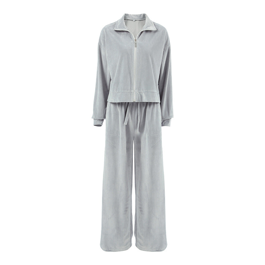 Velvet Gray Sweater Trousers Suit